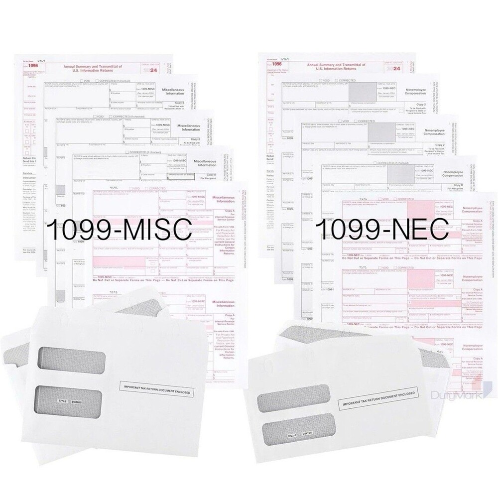 2024 1099 NEC Tax Forms Kit for 50 Recipients, 4-Part 1099 Forms, 6 1096 Forms,